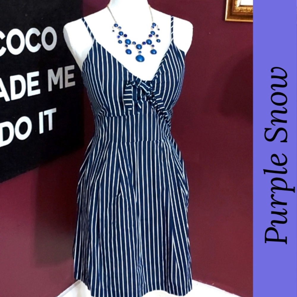 Purple Snow Smocked Striped Mini Strappy Dress